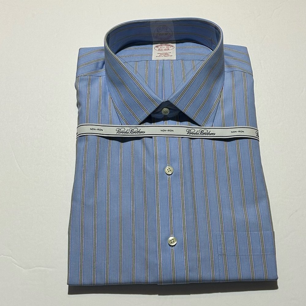 BROOKS BROTHERS: MEN'S LONGSLEEVE NON-IRON ALL COTTON SHIRT SIZE: 17 1/2 - 35
